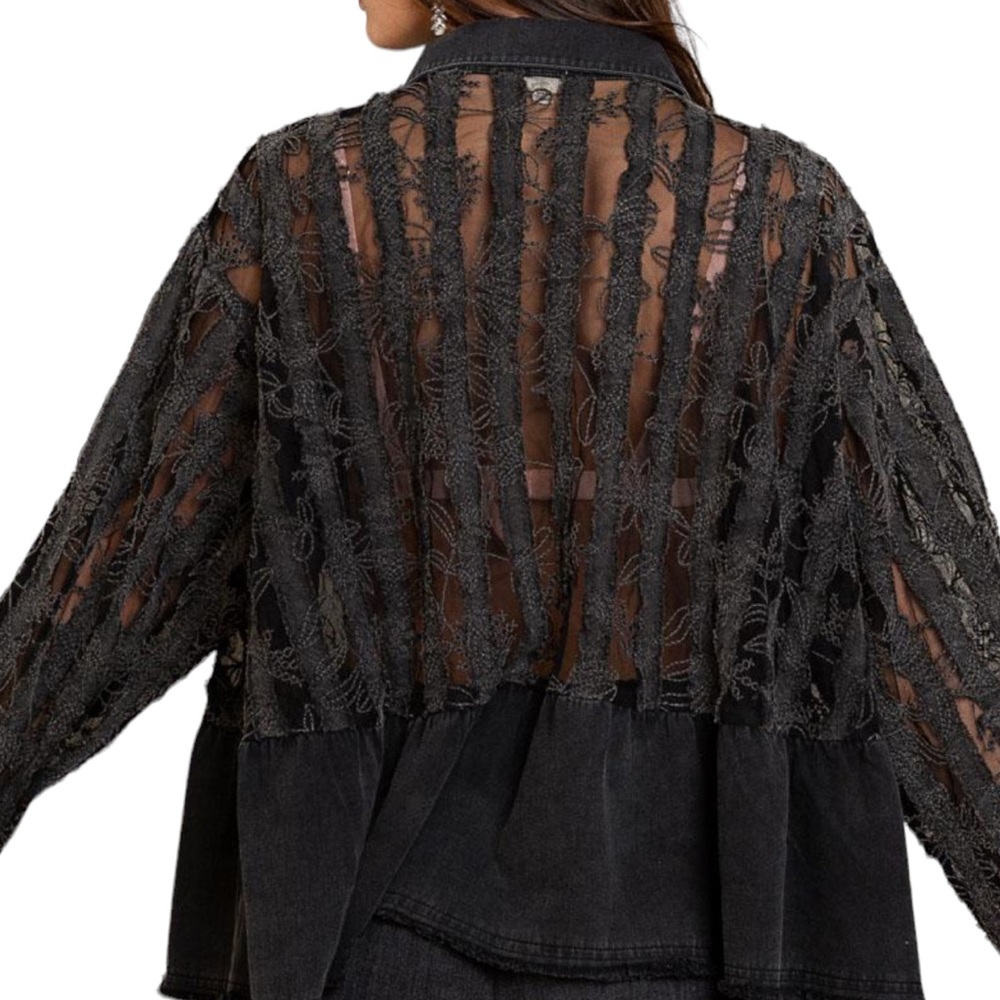 Black Sheer Lace Button-Up Top preloved - Picture 3 of 3